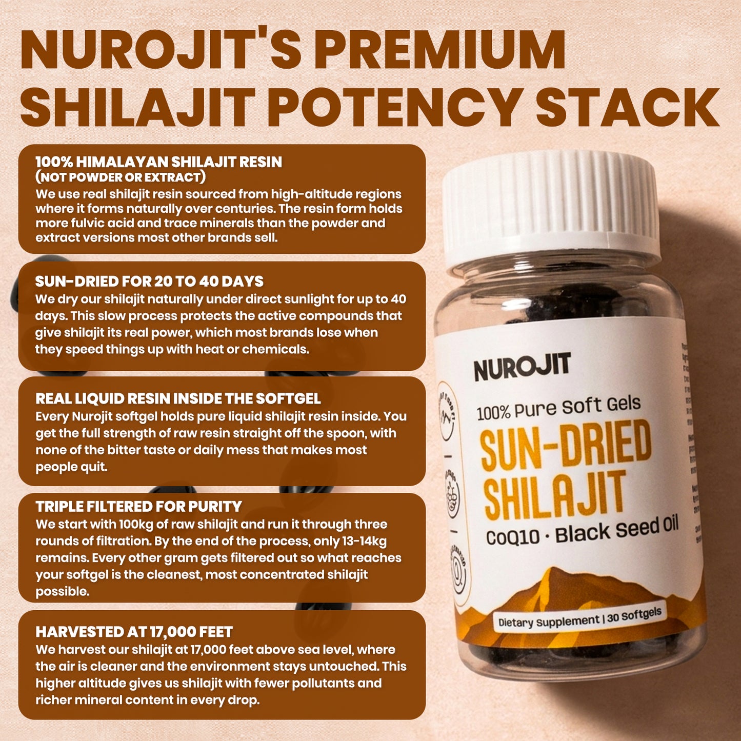 Shilajit, Coq10 & Black Seed Oil Soft Gels - 1 Bottle