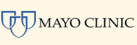 Mayo Clinic logo with three blue shield symbols.