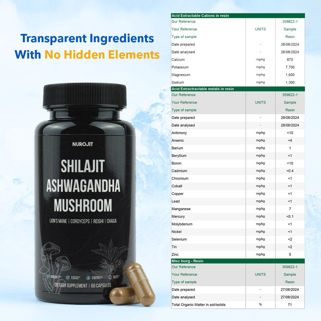 6 in 1 Ashwagandha Shilajit Mushroom Capsules