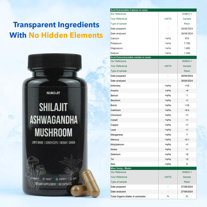 6 in 1 Ashwagandha Shilajit Mushroom Capsules - NuroJit